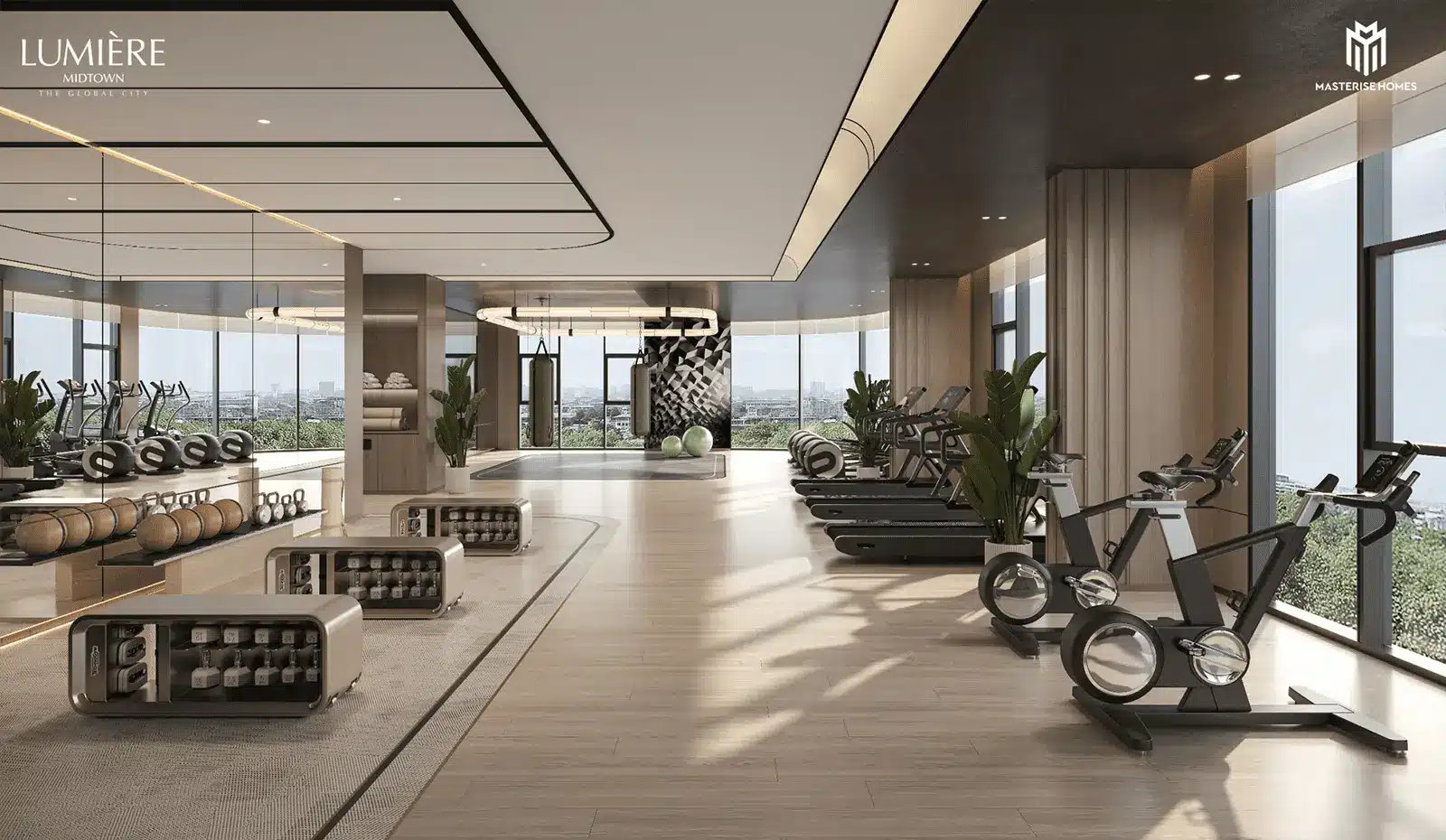 Phòng Gym tại LUMIÈRE Midtown được trang bị hiện đại và thiết kế đầy cảm hứng từ thiên nhiên.