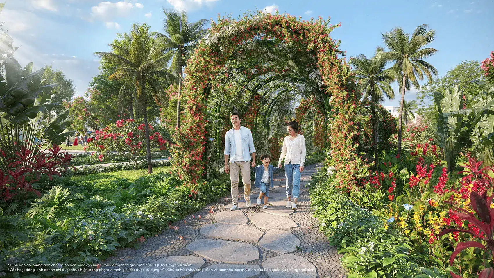 Gia đình tận hưởng cuộc sống xanh tại Vinhomes Green City, nơi các công viên và khu vườn mang lại không gian thư giãn lý tưởng.