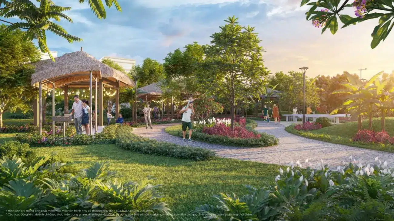 Khu công viên sinh thái tại Vinhomes Green City Hậu Nghĩa mang đến môi trường sống xanh, sạch và tiện nghi cho cư dân.