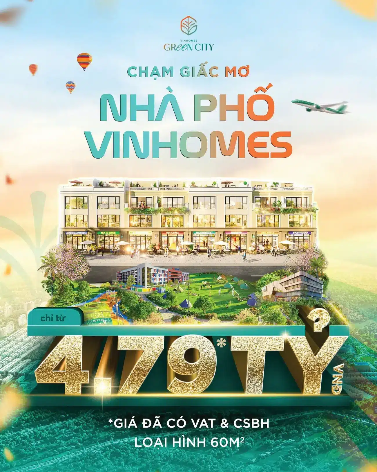 Nhà phố Vinhomes Green City giá từ 4,79 tỷ đồng – sự lựa chọn đầu tư bền vững tại Tây Bắc TP. Hồ Chí Minh.