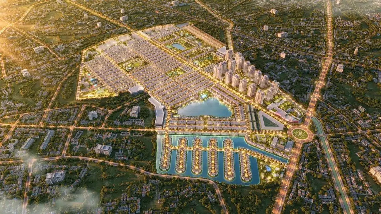 Toàn cảnh Vinhomes Green City Hậu Nghĩa với không gian sống xanh và hệ sinh thái tiện ích đầy đủ.