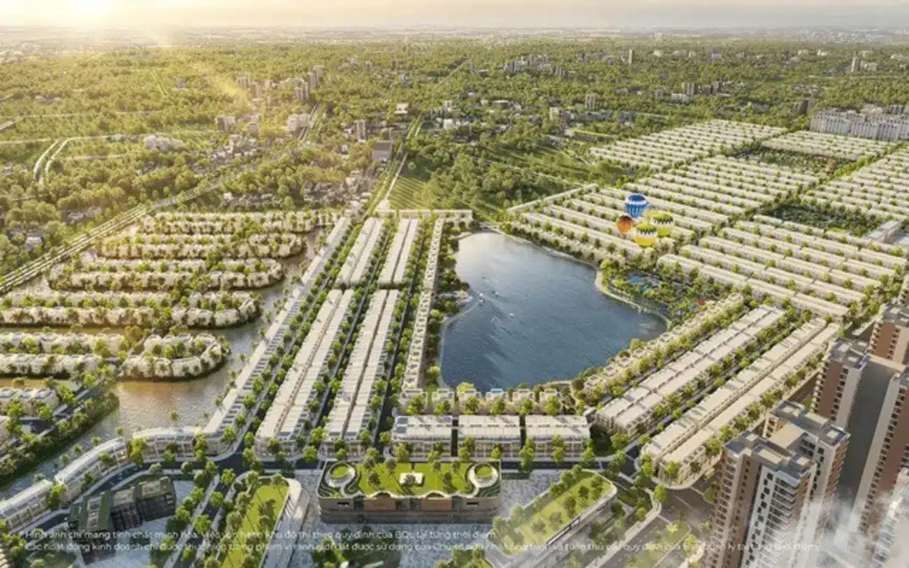 Toàn cảnh Vinhomes Green City Long An với hạ tầng hiện đại và cảnh quan xanh mát, thu hút nhà đầu tư.