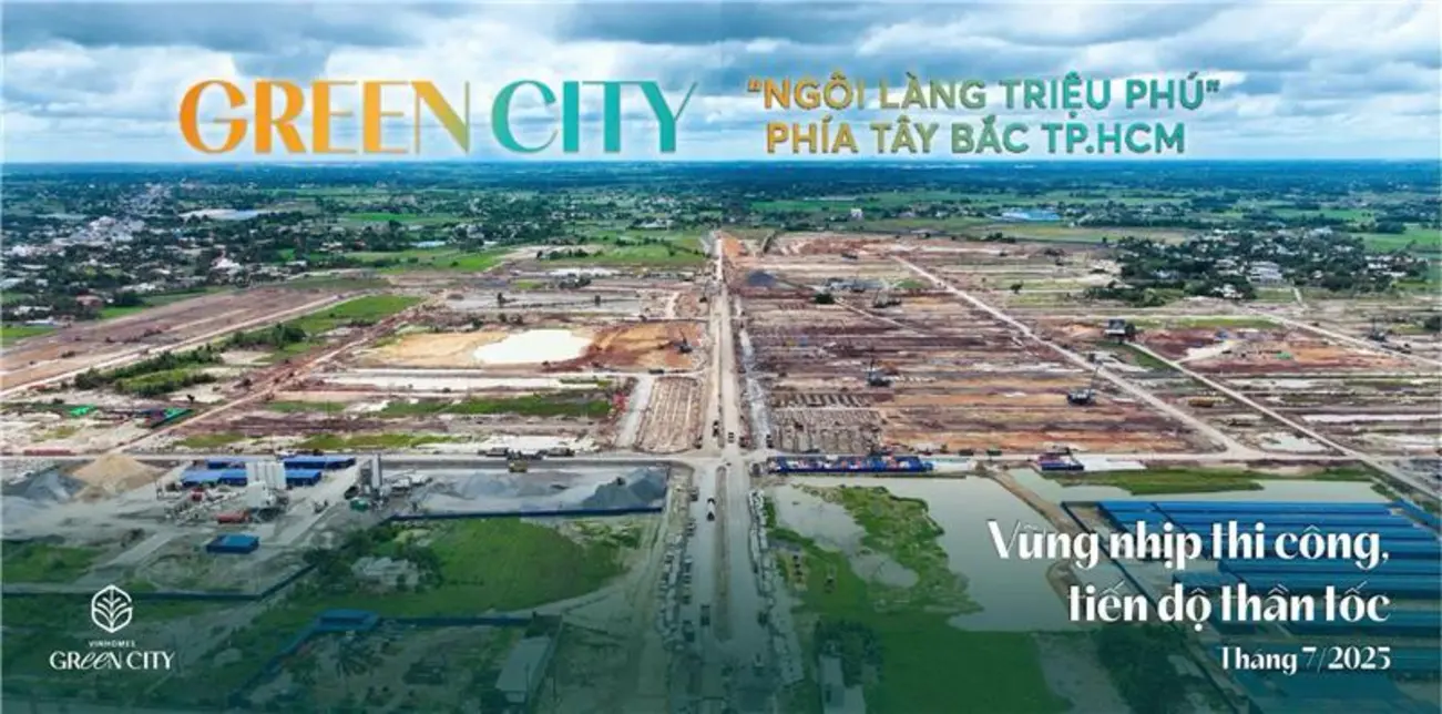Vùng nhịp thi công sôi động tại Vinhomes Green City Hậu Nghĩa, chuẩn bị đón khởi sắc mới!